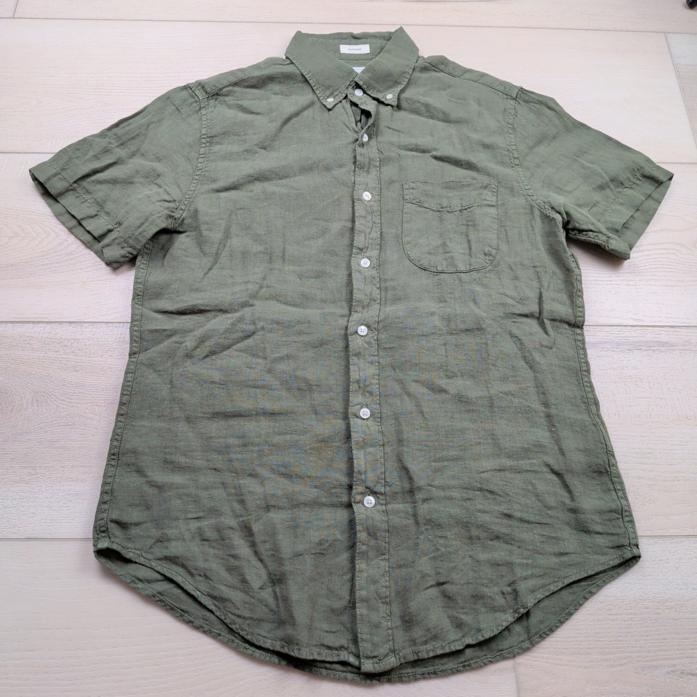 J.Crew Baird McNutt Irish Linen Short Sleeve Shirt Olive Green BE998 Mens S